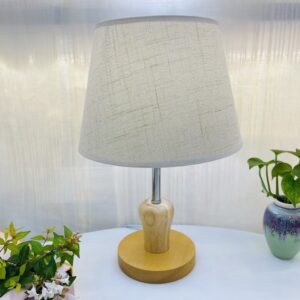 Modern Wooden Table Lamp with Fabric Shade – Elegant Bedside & Living Room Lighting
