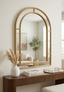 Elegant arched gold frame decorative wall mirror for modern luxury home interior decor