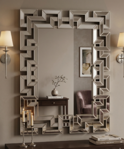Geometric decorative wall mirror with modern  gold frame design for elegant home interior decor