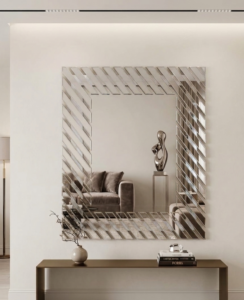 Linear design decorative wall mirror with elegant gold and silver finish for modern home decor