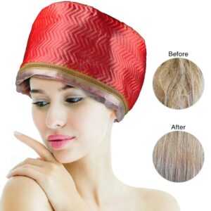 Red pink hair steamer cap for deep conditioning and hair treatments