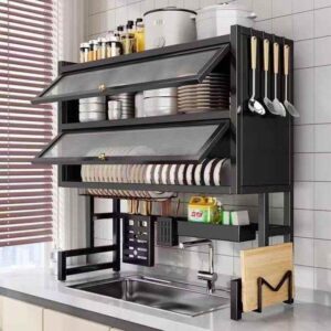 Premium Over-the-Sink Kitchen Dish Drying Rack with Dustproof Cabinet