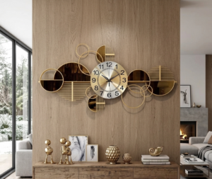Luxury abstract gold mirror wall clock 86x43cm for modern home decor