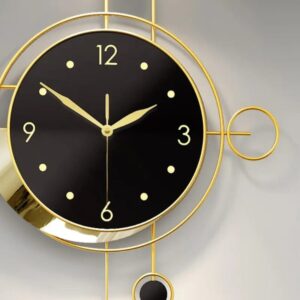 Luxury modern gold and black pendulum wall clock measuring 50*68cm for contemporary home decor