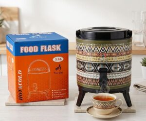 5.8L insulated tea urn with dispensing tap for serving hot tea, coffee, and other beverages while maintaining heat for hours.