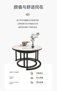 odern pure marble nesting coffee table set with white marble tops and black metal frame for contemporary living rooms.