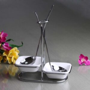 Stainless Steel Double Condiment Bowl Set with Serving Spoons